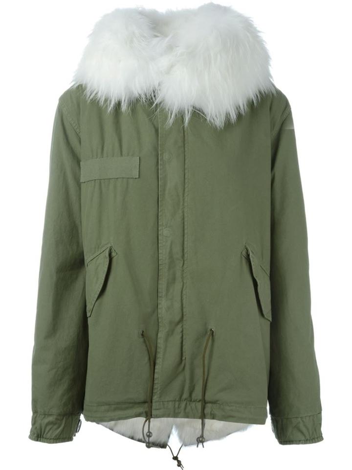 Mr & Mrs Italy Fox And Raccoon Fur Lined Jacket, Women's, Size: Small, Green, Cotton/fox Fur/polyester/racoon Fur
