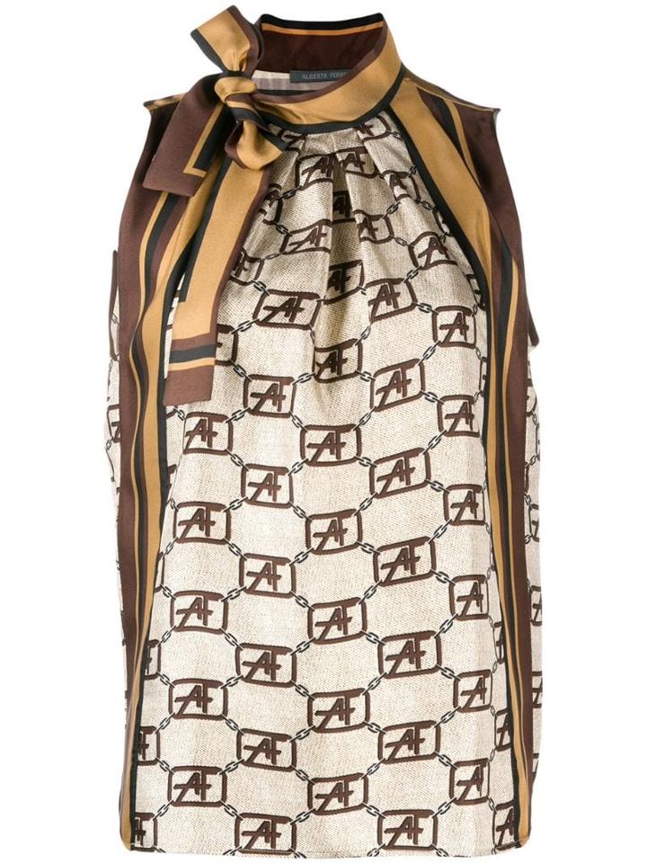 Alberta Ferretti Tie-neck Monogram Blouse - Neutrals