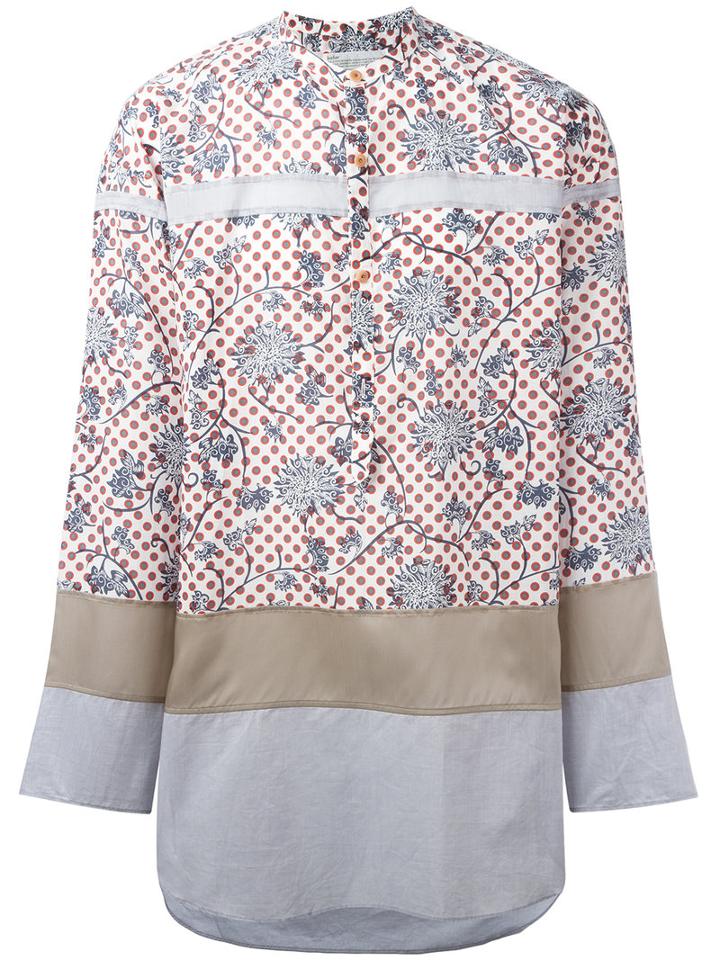 Kolor Panelled Floral Patterned Shirt, Men's, Size: 2, White, Cotton/tencel