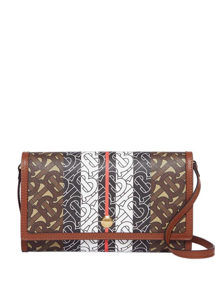 Burberry Monogram Stripe E-canvas Wallet With Strap - Brown