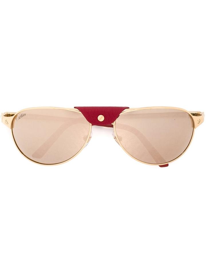 Cartier 'santos Dumont' Sunglasses, Men's, Grey, Calf Leather/acetate/14kt Gold/metal