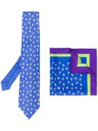 Etro Elephant Print Tie And Pocket Square - Blue
