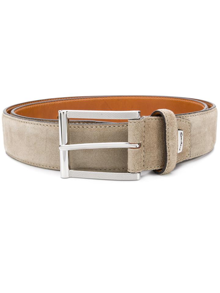 Santoni Suede Logo Plaque Belt - Nude & Neutrals