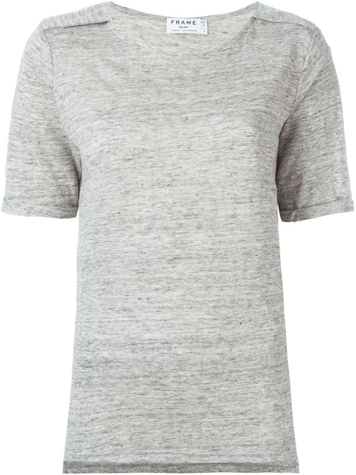 Frame Denim Turn Up Sleeve T-shirt, Women's, Size: S, Grey, Linen/flax