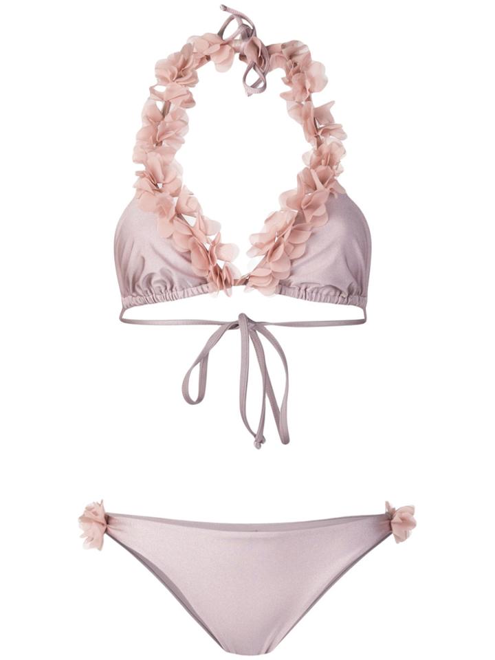 La Reveche Floral Appliqué Bikini Set - Nude & Neutrals