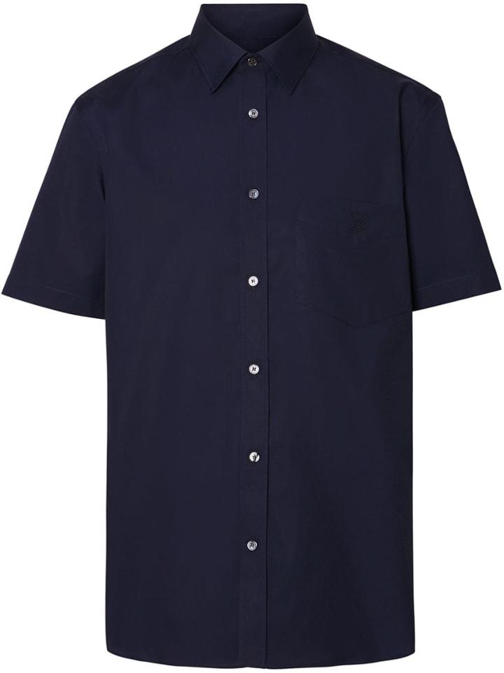 Burberry Short-sleeve Monogram Motif Stretch Cotton Shirt - Blue