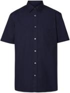 Burberry Short-sleeve Monogram Motif Stretch Cotton Shirt - Blue