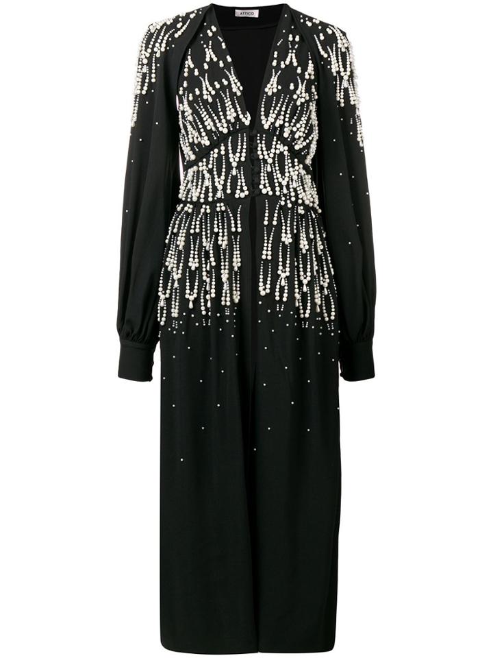 Attico Beaded V-neck Dress - Black
