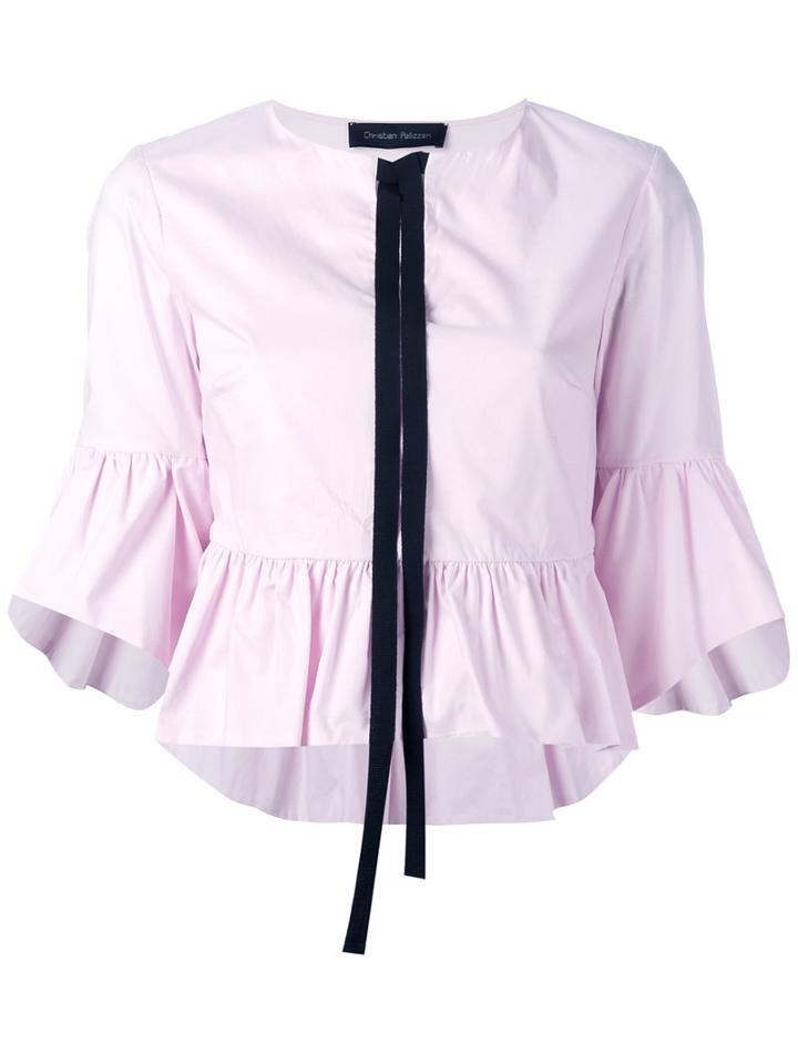 Christian Pellizzari Black Trim Peplum Shirt, Women's, Size: Small, Pink/purple, Cotton
