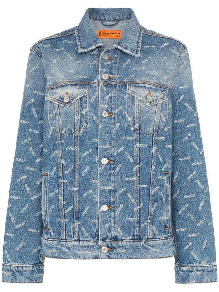 Heron Preston Ctnmb Print Denim Jacket - Blue