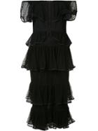 Maki Oh - Tiered Lace Off-shoulder Dress - Women - Polyester/spandex/elastane - Xs, Black, Polyester/spandex/elastane