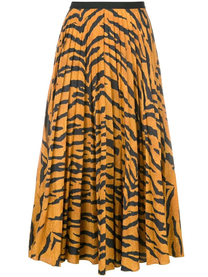 Adam Lippes Tiger Print Pleated Skirt - Orange