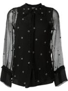 Jupe By Jackie Sheer Floral Embroidered Shirt, Women's, Size: 2, Black, Silk