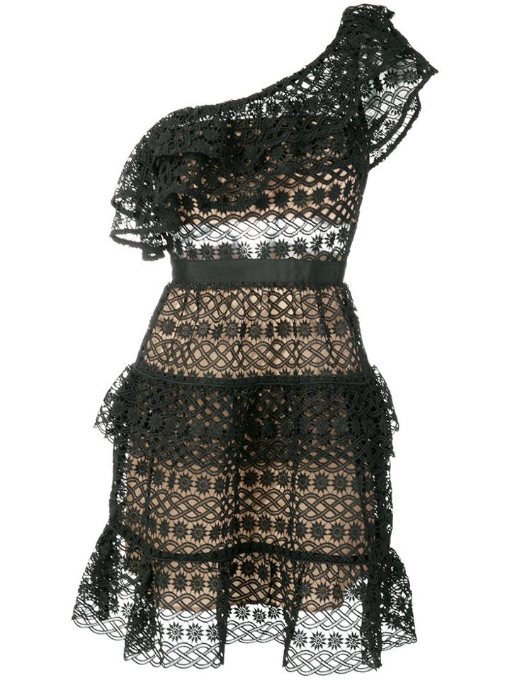 Self-portrait One-sleeve Lace Dress - Black