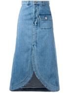 See By Chloé Curved Hem Denim Skirt, Women's, Size: 38, Blue, Cotton/spandex/elastane