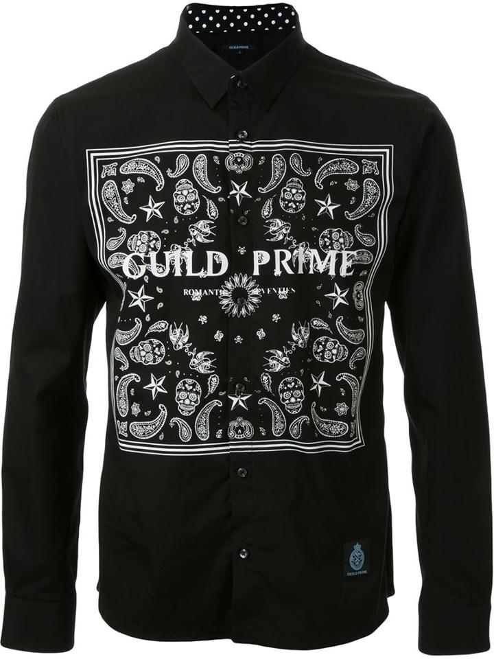 Guild Prime - Logo Print Button Down Shirt - Men - Cotton - 1, Black, Cotton