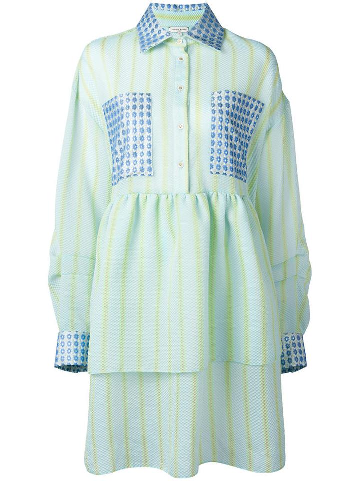 Natasha Zinko Striped Flared Shirt Dress, Women's, Size: 34, Blue, Polyester/polyamide