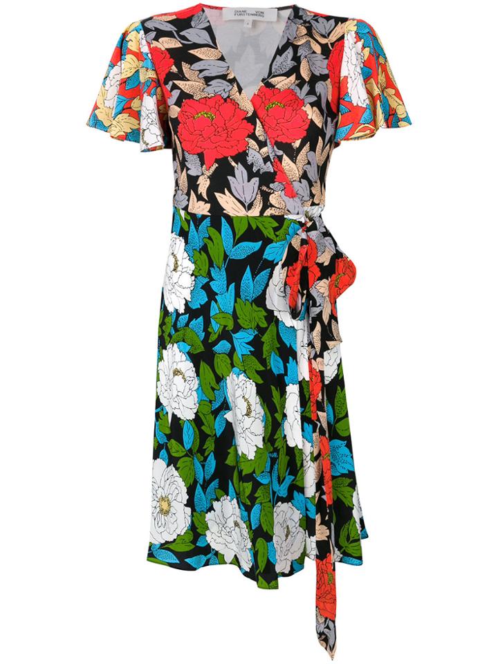 Diane Von Furstenberg Floral Wrap Front Dress - Black