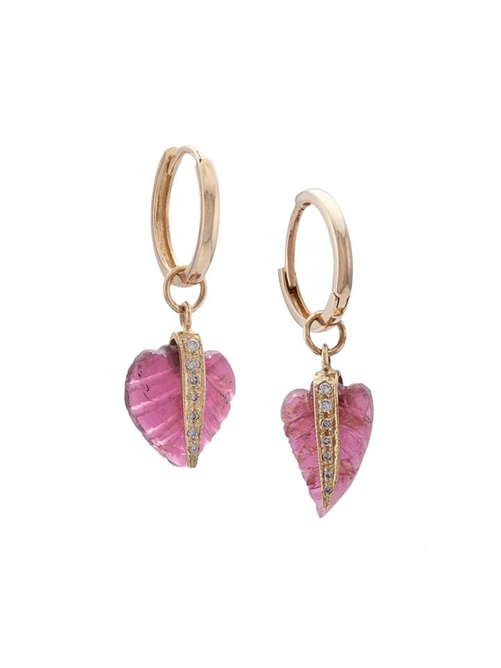 Jacquie Aiche 14kt Yellow Mini Leaf Tourmaline And Diamond Earrings -