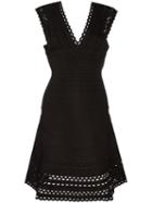 Hervé Léger V-neck Flared Dress, Women's, Size: Small, Black, Rayon/spandex/elastane/nylon