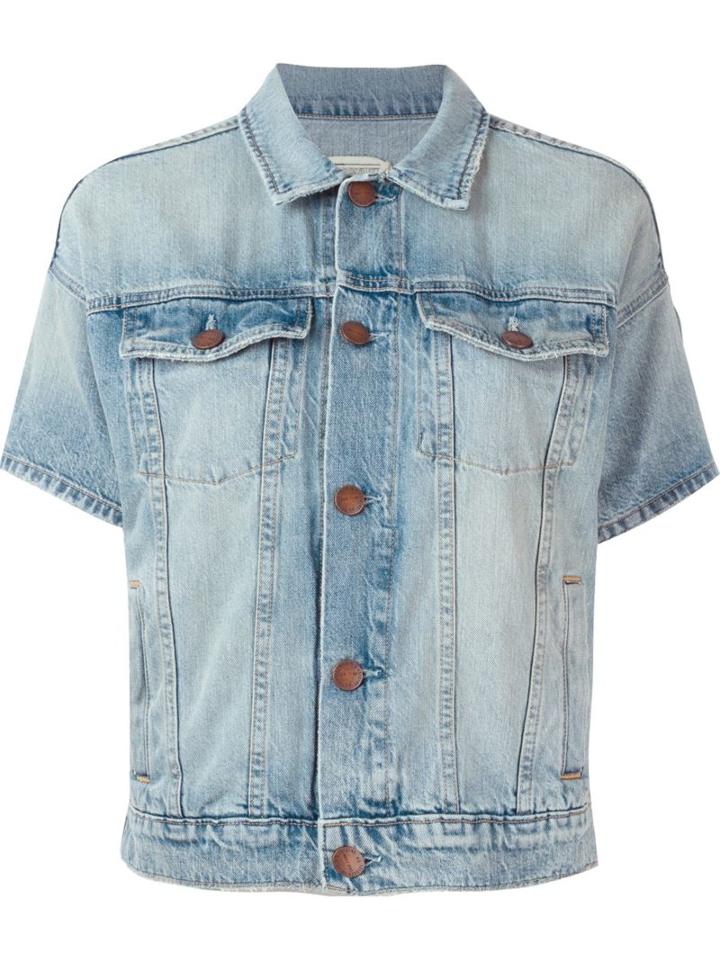 Current/elliott Rolled Sleeve Trucker Denim Jacket, Women's, Size: 0, Blue, Cotton/lyocell