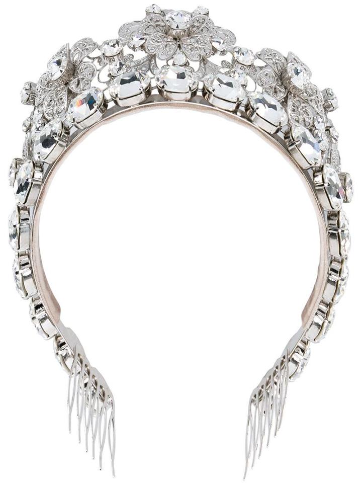 Dolce & Gabbana Crystal Embellished Tiara, Women's, Grey, Brass/crystal