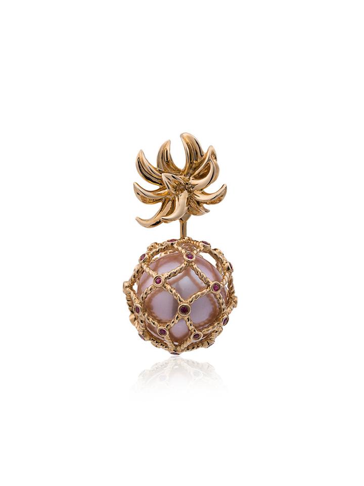 Yvonne Léon Yellow Pineapple Pearl And Gold Earring - Metallic