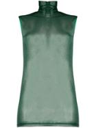 Styland Sheer Turtle Neck Blouse - Green