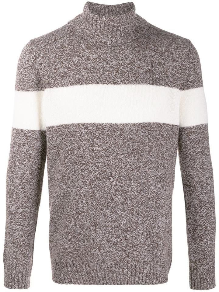 Fay Striped Knit Roll Neck Jumper - Brown