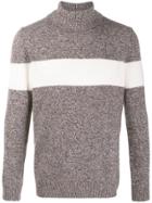 Fay Striped Knit Roll Neck Jumper - Brown