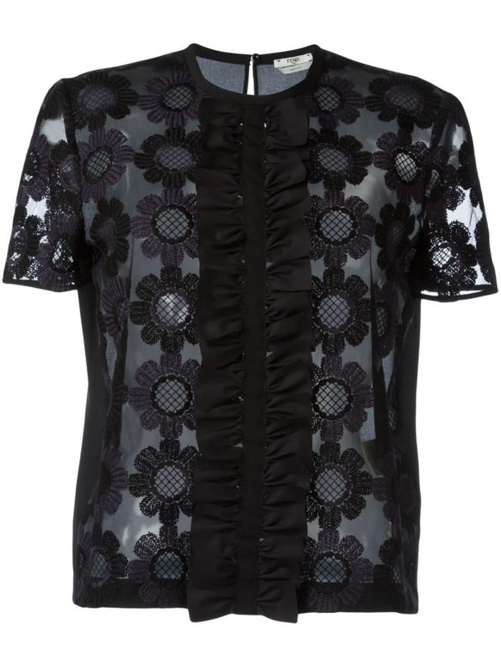 Fendi Floral Embroidered Tulle Top