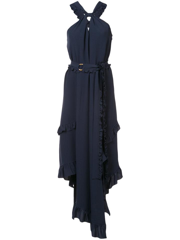 Derek Lam 10 Crosby Long Sleeve Asymmetrical Halter Dress - Blue