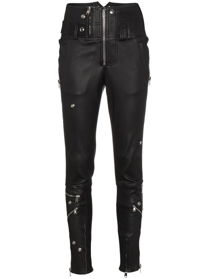 Alexander Mcqueen Leather High Waisted Skinny Trousers With Zip Detail
