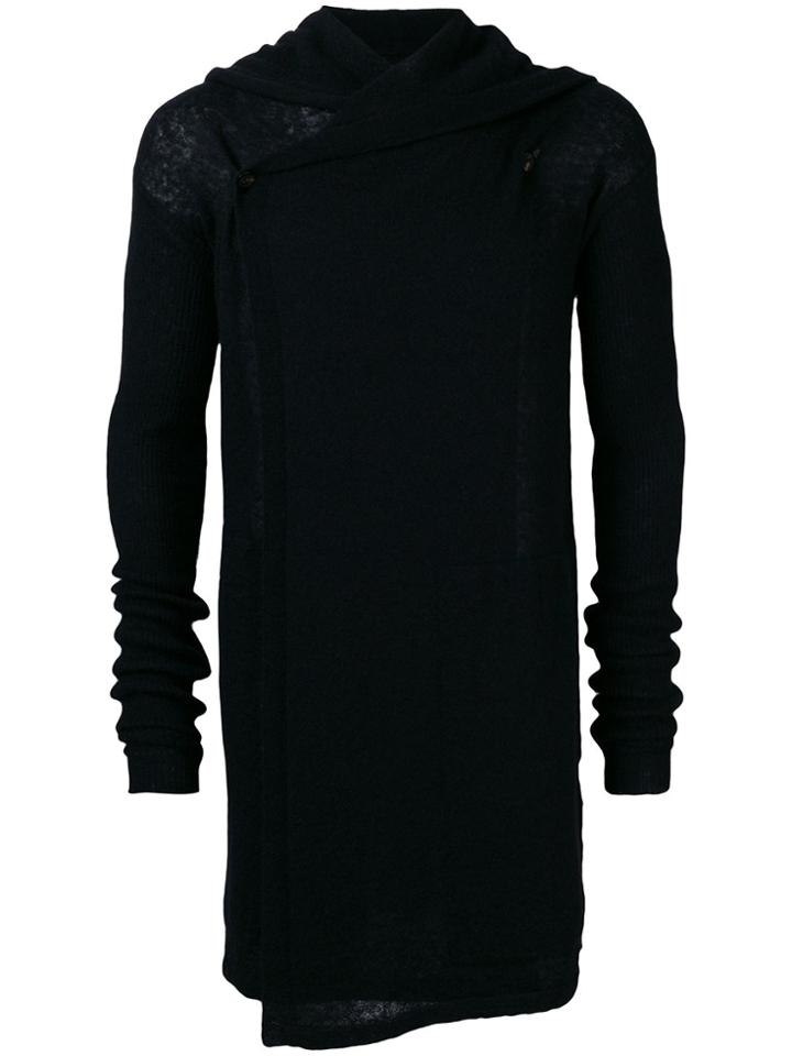 Rick Owens Long Hooded Sweater - Black