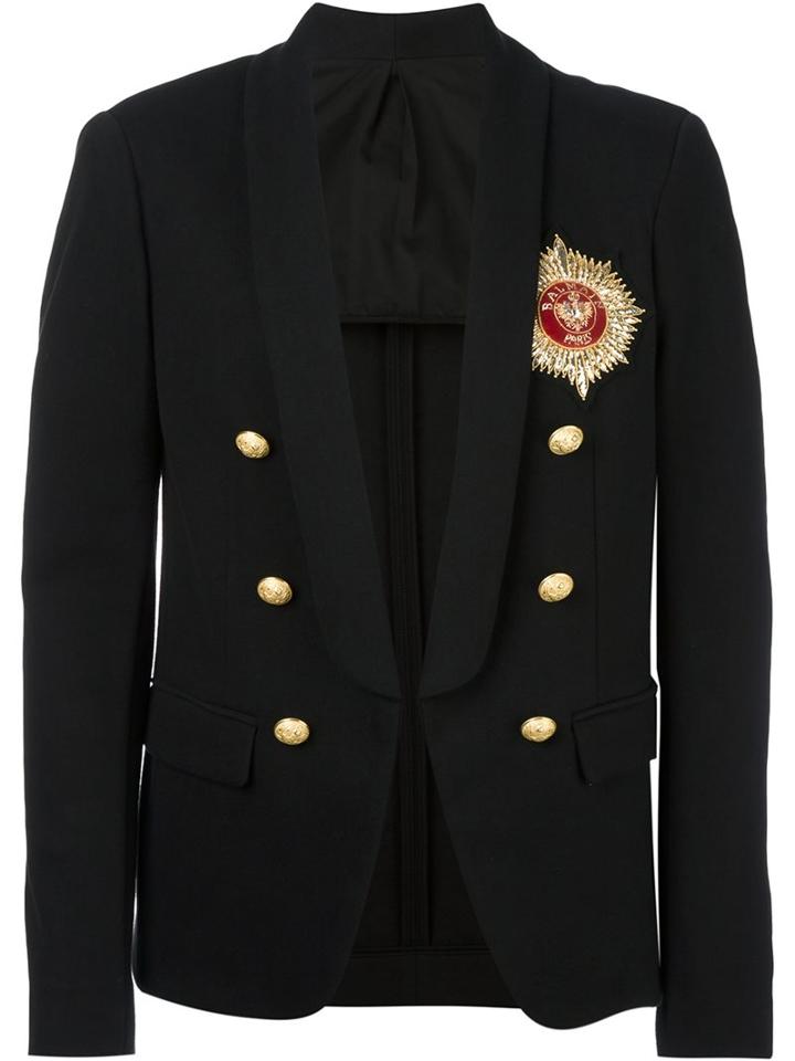 Balmain Logo Badge Blazer, Men's, Size: 54, Black, Cotton