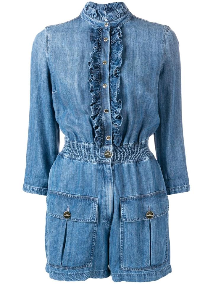 Elisabetta Franchi Ruffle-trimmed Denim Playsuit - Blue