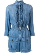 Elisabetta Franchi Ruffle-trimmed Denim Playsuit - Blue