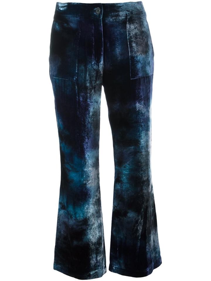 Raquel Allegra Cropped Velvet Trousers, Women's, Size: 0, Blue, Silk/rayon