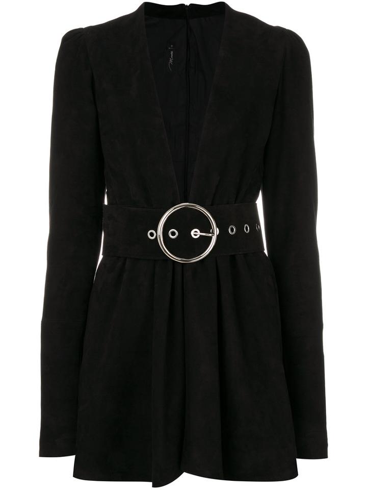 Manokhi - Short Belted Dress - Women - Calf Leather/polyester/viscose - 38, Black, Calf Leather/polyester/viscose