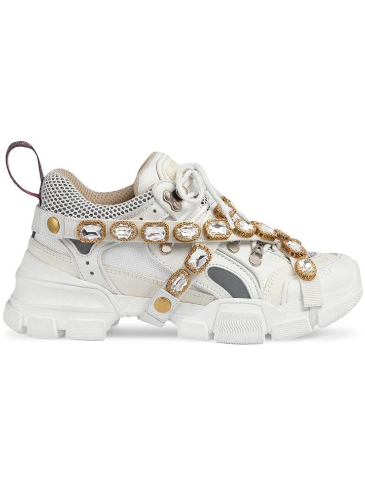 Gucci Sneaker Flashtrek Con Cristalli Staccabili - White