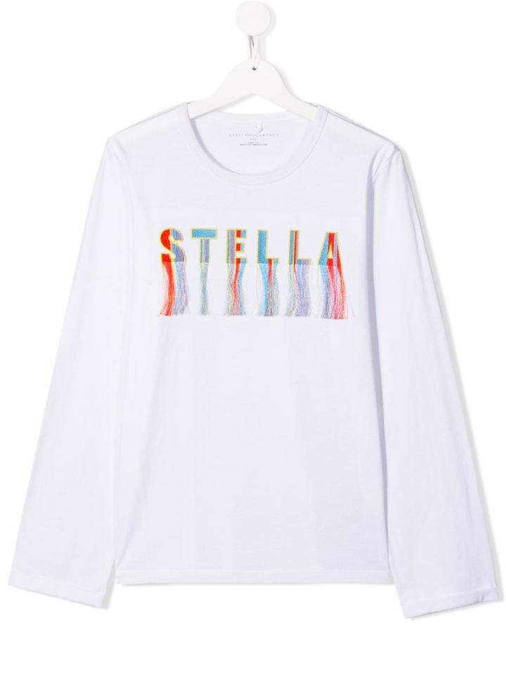 Stella Mccartney Kids Fringed Logo Long Sleeves T-shirt - White
