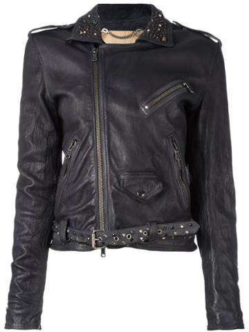 Pihakapi Floral Embroidered Biker Jacket