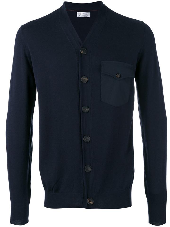 Brunello Cucinelli Single Breasted Cardigan, Men's, Size: 50, Blue, Cotton/polyamide/spandex/elastane