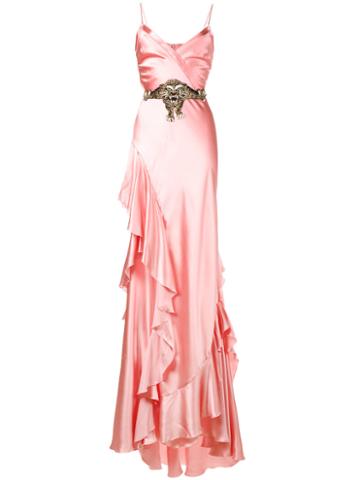 Gucci - Ruffle Slip Gown - Women - Silk/polyester/viscose - 42, Pink/purple, Silk/polyester/viscose
