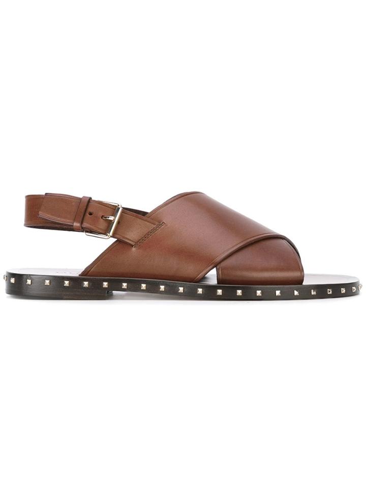 Valentino Valentino Garavani Rockstud Soul Cross Strap Sandals - Brown