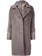 Herno Hooded Panelled Coat, Women's, Size: 38, Grey, Virgin Wool/angora/silk/polyamide
