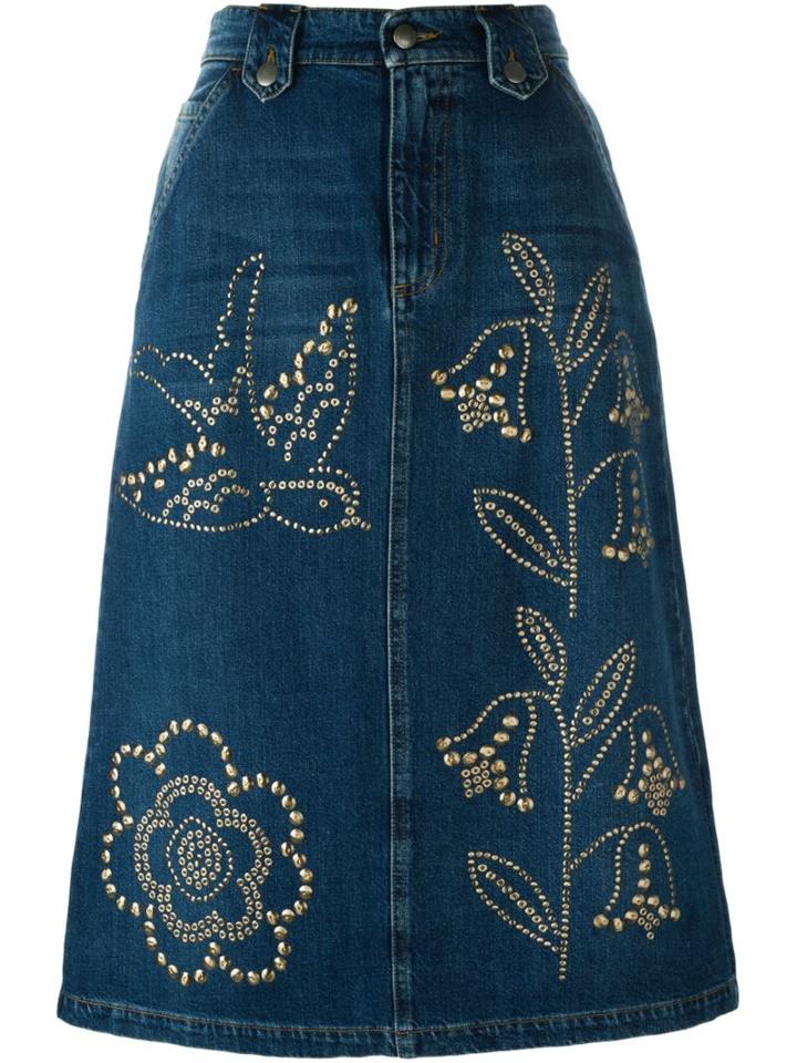 Red Valentino Embellished Denim Midi Skirt