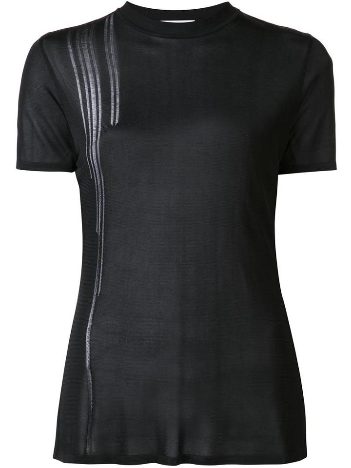 Paco Rabanne Sheer Crew Neck T-shirt, Women's, Size: 38, Black, Viscose