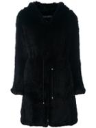 Drome Button Down Coat, Women's, Size: Small, Black, Rabbit Fur