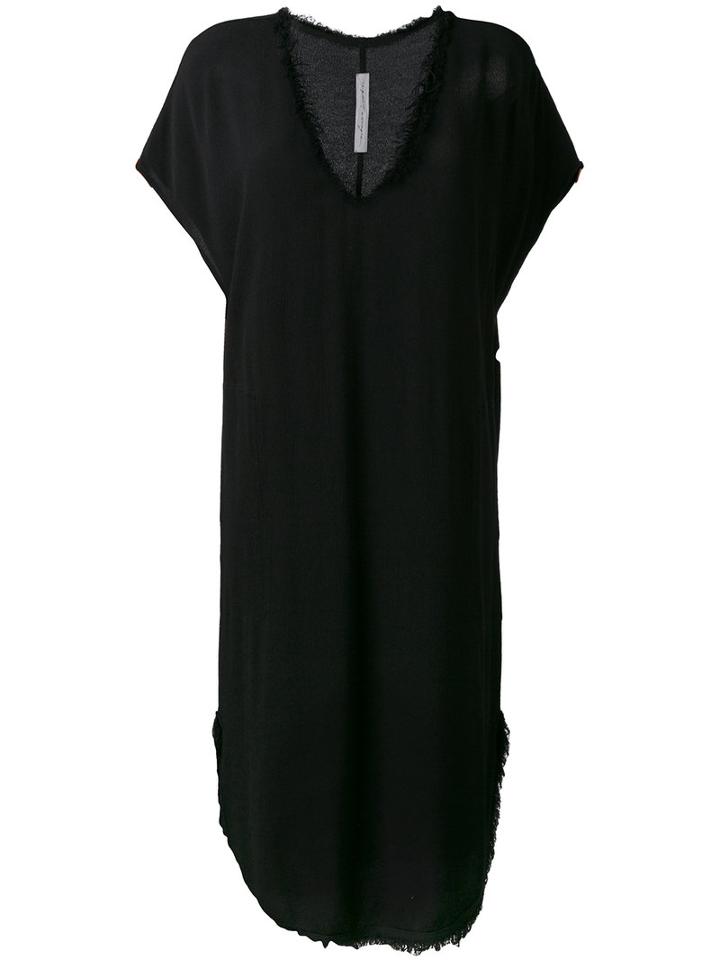 Raquel Allegra - Feather Trim Shirt Dress - Women - Rayon - 1, Women's, Black, Rayon